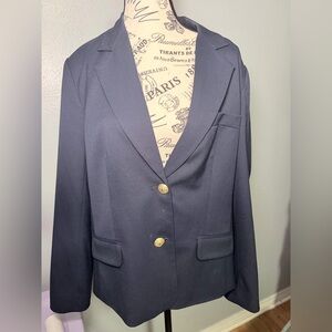 Appleseed’s Women’s Navy Blue Blazer Size 14 Gold Crest Buttons Classic Tailored